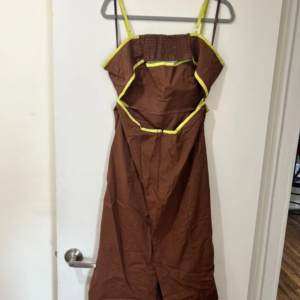 🏷 *NWT* ✨ Maeve by Anthropologie Brown & Chartreuse Midi Dress – Chic & Unique! - Picture 12 of 12